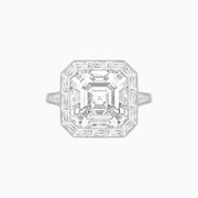 Art Deco Inspired Asscher Cut Ring with Baguette Diamond Halo - Shahin Jewelry
